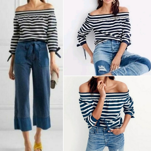 J. Crew Tops - J. Crew off shoulder top Nautical Stripe Size Small